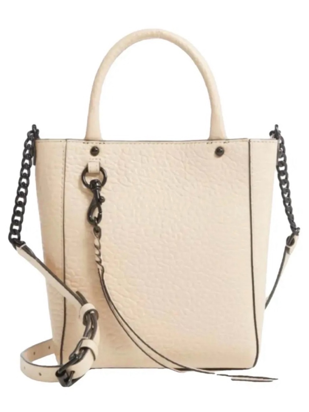 Rebecca Minkoff Cream Leather Crossbody Tote with Chain Strap